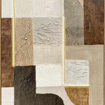 Earthen Circuit I - 35 X 47 - Hand-Embellished Neon Canvas In Frame - Beige