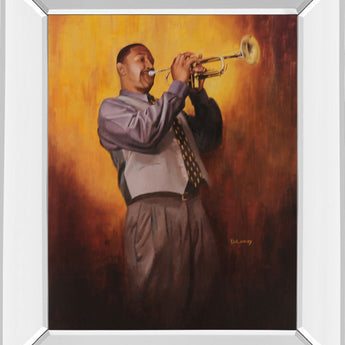 Trumpet Player - Mirror Framed Print Wall Art - Light Brown