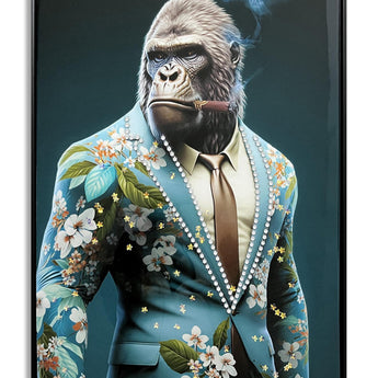 Gentleman Ape Blossom - 21" x 29" Framed Wall Art - Blue