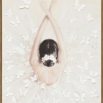 Butterfly Ballet - 32 X 47 - Hand-Embellished Canvas In Frame - Cream, White, Blush