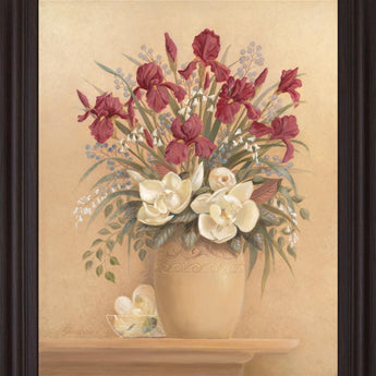 Burgundy Blossom Harmony - 28" x 34" Framed Wall Art - Beige