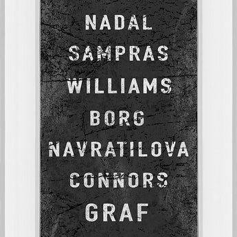 The Greatest Tennis Champions By The Vintage Collection - Mirror Framed Print Wall Art - Black