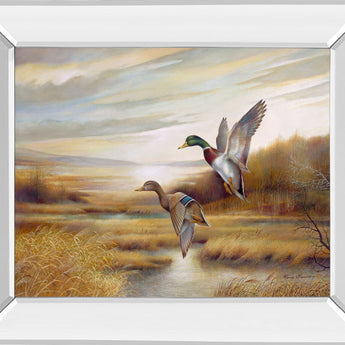 Mallards - Mirror Framed Print Wall Art - Light Brown