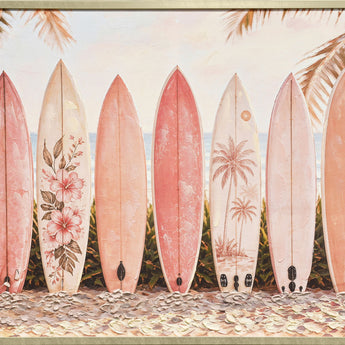 Coral Surf Club - 40 X 30 - Hand-Embellished Canvas In Frame - Pink
