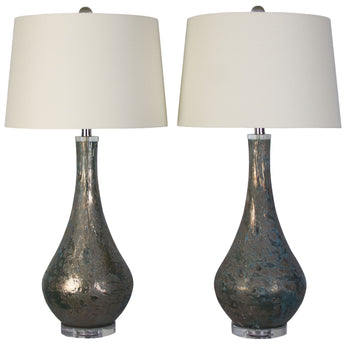 Lagoon Luster - 32 X 16 - Art Glass Table Lamp (Set of 2) - Mottled Teal