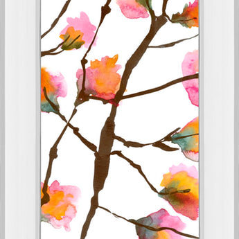 Inky Blossoms Il By Deborah Velasquez - Mirror Framed Print Wall Art - Pink