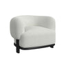 Sevilla chair in White textured fabric, angled front view showing rounded arms and dark wood base