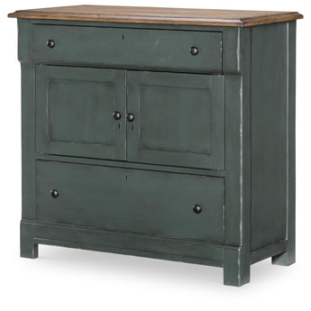 Vintage Market - Washstand Accent Chest 2 Drawers - Barnwood Oak And Mallard Green