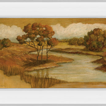 River Scene II - Mirror Framed Print Wall Art - Light Brown