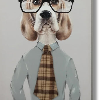 Dapper Hound Boss - 30" x 40" Framed Wall Art - Gray