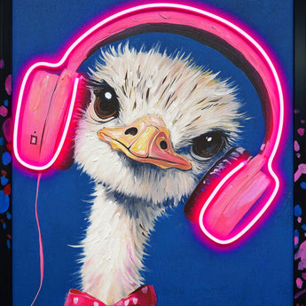 Electric Groove Ostrich - 21" x 29" Framed Wall Art - Blue