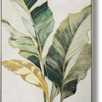 Verdant Gilded Leaves - 33" x 48" Framed Wall Art - Green