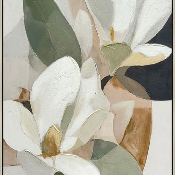 "Magnolia Serenity II" Hand-Embellished Canvas In Frame - Black / Earthy Tones / White