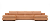 Track 141" Leather Double Chaise With Full Sleeper Loveseat - Hudson Lager