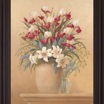 Crimson Lily Display - 28" x 34" Framed Wall Art - Beige