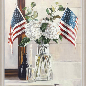 Patriotic Petals Hand-Embellished Canvas In Frame - Ivory / Brown