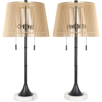 Linden Cadence - 29 X 14 - Metal Buffet Lamp (Set of 2) - Matte Black, White Marble