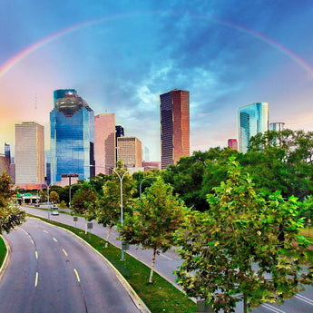 Tempered Glass With Foil - Rainbow Over Houston - Dark Green