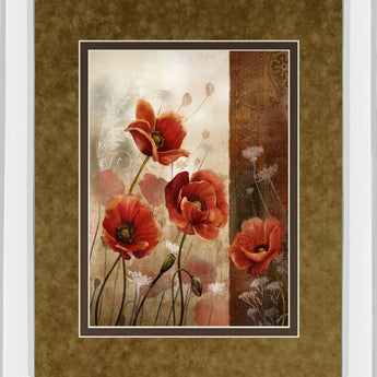 Wild Poppies Il By Conrad Knutsen - Mirror Framed Print Wall Art - Light Brown
