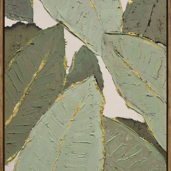 "Verdant Essence II" Hand-Embellished Canvas In Frame - Green / Gold / Natural Wood
