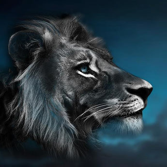 Portrait Of A Lion By Cad Design (Framed Small) - Blue