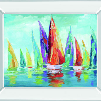 Fine Day Sailing I By Nan - Mirror Framed Print Wall Art - Blue