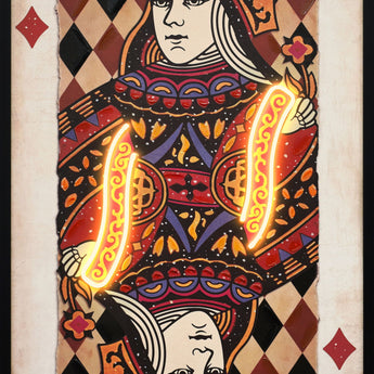 Royal Card IV Hand-Embellished LED Canvas In Frame - Red / Ivory