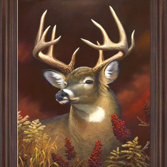 Crimson Meadow Stag - 28" x 34" Framed Wall Art - Dark Brown