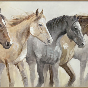 "Galloping Spirits" Hand-Embellished Canvas In Frame - Natural / Earthy