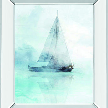 Sailing Boat I By Ken Roko - Mirror Framed Print Wall Art - Light Blue