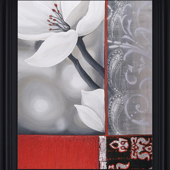 Crimson Petal Fusion - 28" x 34" Framed Wall Art - Dark Gray