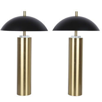 Aurora Column On/Off Touch, USB Charging, Metal & Crystal Table Lamp (Set of 2) - Soft Gold / Matte Black