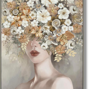 Blossom Veil Muse - 40" x 32" Framed Wall Art - Gray
