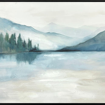 "Serene Reflections I" Hand-Embellished Canvas In Frame - Blue / Green / White / Black