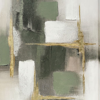 Verdant Structure II Hand-Embellished Wrapped Canvas With Foil - Sage / Gray