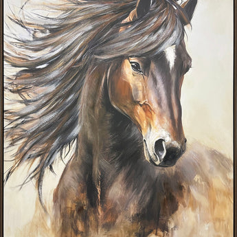 Windborne Stallion Hand-Embellished Canvas In Frame - Brown / Ivory