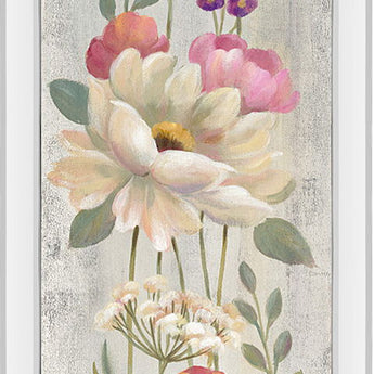 Retro Floral I By Silvia Vassileva - Mirrored Frame Wall Art - Light Gray