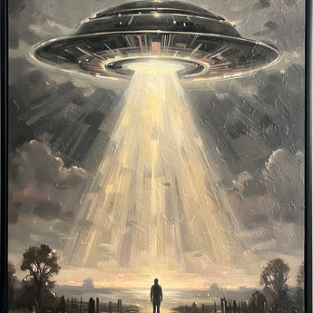 Celestial Arrival Textured Canvas In Frame - Black / Gray