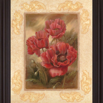 Crimson Poppies Trio - 28" x 34" Framed Wall Art - Red
