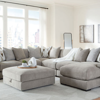 Aslan Court - 7 Pc. - 6-Piece Sectional With Raf Corner Chaise, Ottoman - Pebble