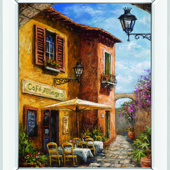 Courtyard Cafe By Surridge, M - Mirror Framed Print Wall Art - Light Brown