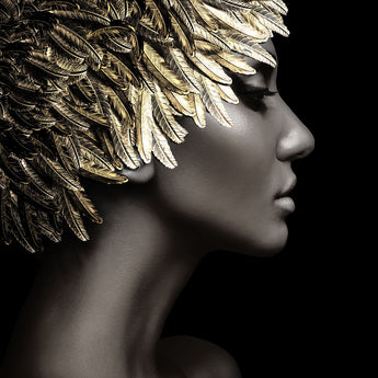 Temp Glass With Foil - Woman Gold Leaves - Black