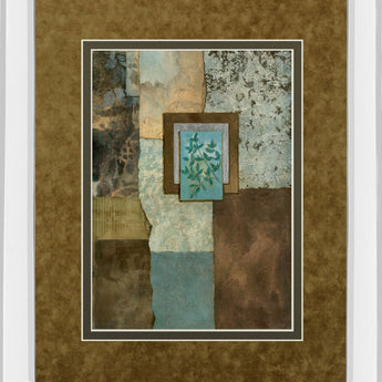 Petites Fleurs Sur Le Bleu Il By Norm Olson - Mirror Framed Print Wall Art - Light Brown