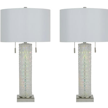 Radiant Glow Iridescent Glass & Metal Table Lamp (Set of 2) - Irradescent / Polished Nickel