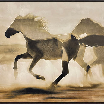 "Galloping Shadows" Hand-Embellished Canvas In Frame - Brown / Black