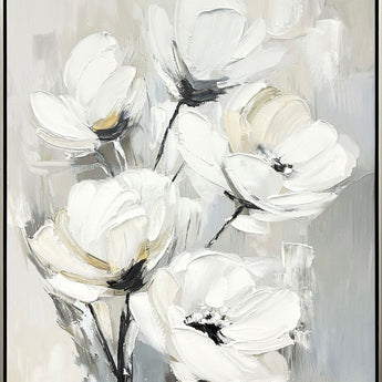 "Whispering Blooms II" Hand-Embellished Canvas In Frame - Neutral / Cream / Ivory