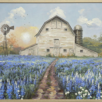 Bluebonnet Homestead - 40 X 30 - Hand-Embellished Canvas In Frame - Blue