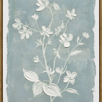 "Whispering Blooms I" Hand-Embellished Canvas In Frame - Blue / White