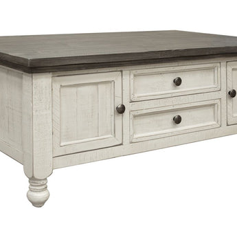 Stone Cocktail Table With 4 Drawers Antiqued Ivory / Weathered Gray - Cocktail Tables at Quality Home Furniture Mesquite