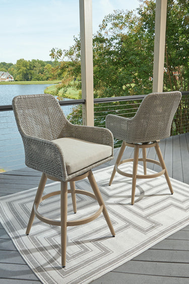 Seton Creek - Taburete de bar con cojín (juego de 2) - Beige/Gris